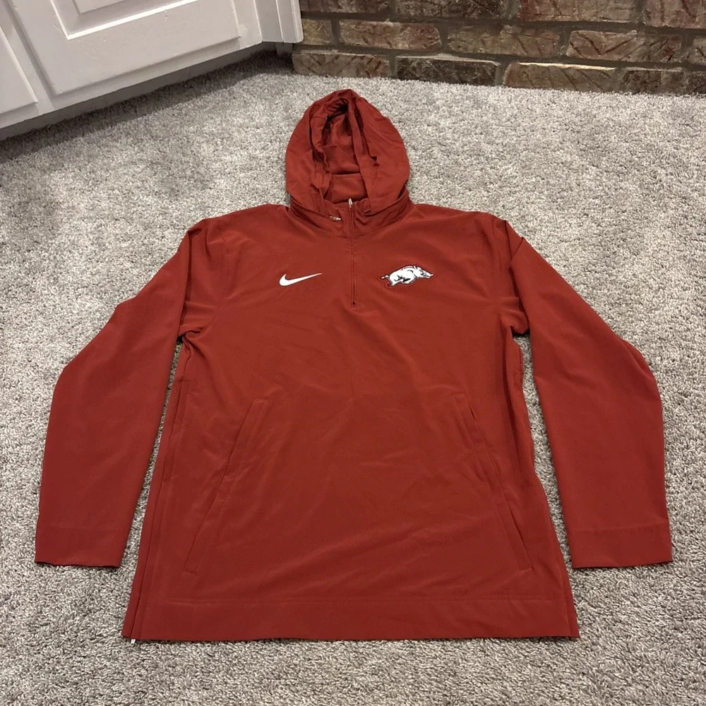 Nike University Of Arkansas Razorbacks Red 1/4 Zip Hoodie Lightweight Active XL